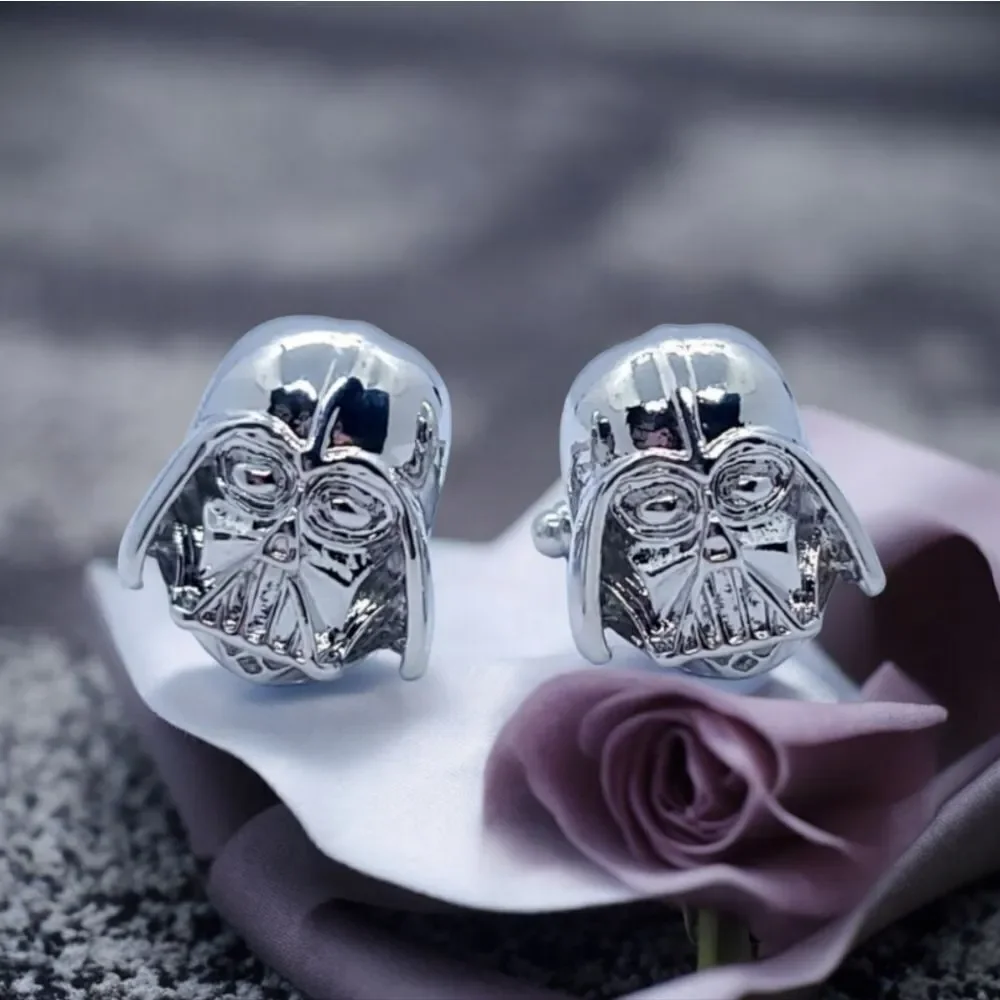 Star Wars 3D Silver Darth Vader Head Cufflinks Jedi Cuff Links Men's Tuxedo NWT